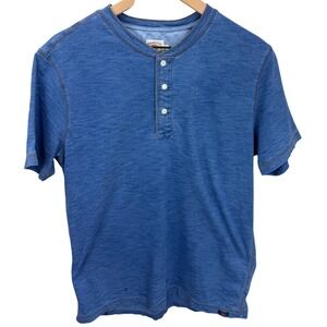 FAHERTY BRAND Indigo Dye Henley Shirt Mens Size Medium Short Sleeve Cotton